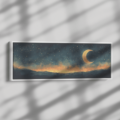Boho Inspired Pattern Crescent Moons Tiny Stars Muted Beige Terracotta Tones Ultra High Definition Modern Aesthetic Panoramic Framed Canvas Wall Art - Awakening Righteousness