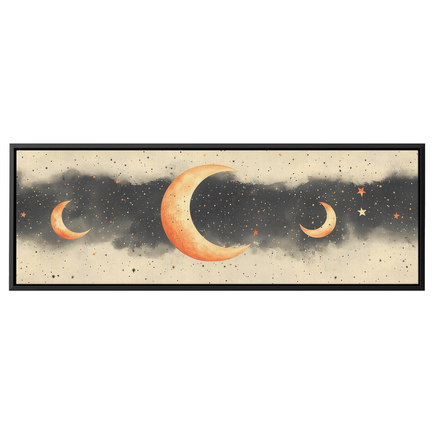 Boho Inspired Pattern Crescent Moons Tiny Stars Muted Beige Terracotta Tones Ultra High Definition Modern Aesthetic Panoramic Framed Canvas Wall Art - Awakening Righteousness