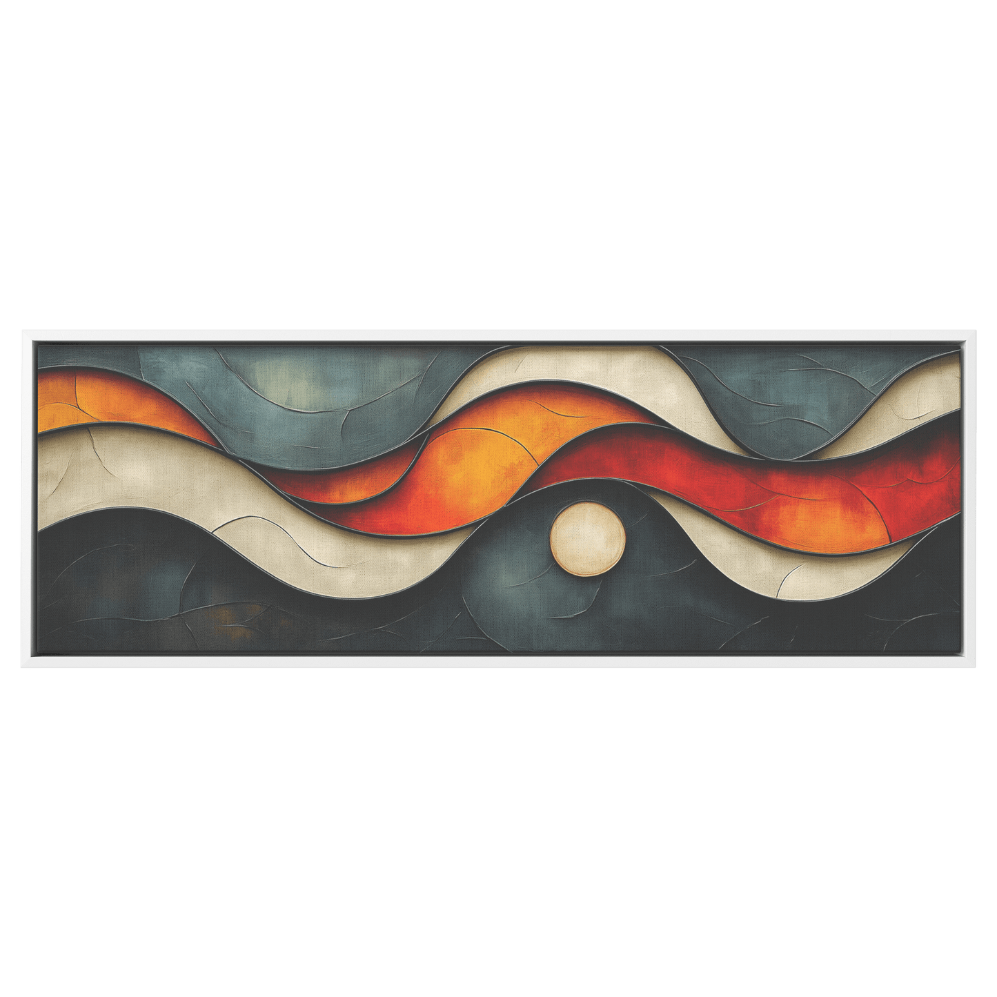 Bold Abstract Artwork Asymmetrical Shapes Muted Rust Ivory Olive Tones Ultra High Definition Mid Century Modern Boho Panoramic Framed Canvas Wall Art - Awakening Righteousness