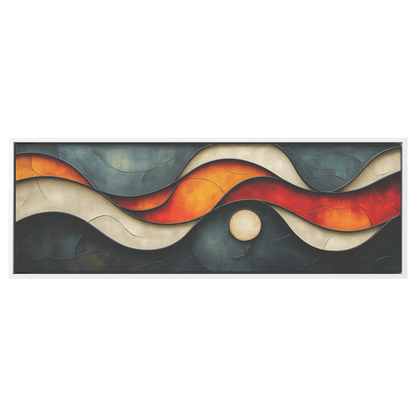 Bold Abstract Artwork Asymmetrical Shapes Muted Rust Ivory Olive Tones Ultra High Definition Mid Century Modern Boho Panoramic Framed Canvas Wall Art - Awakening Righteousness