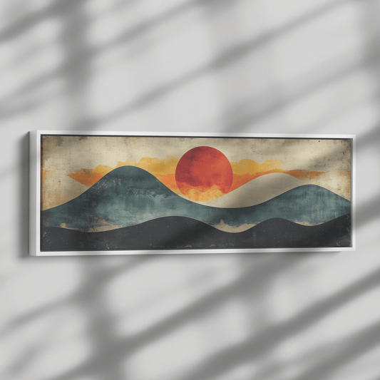Bold Abstract Artwork Asymmetrical Shapes Muted Rust Ivory Olive Tones Ultra High Definition Mid Century Modern Boho Panoramic Framed Canvas Wall Art - Awakening Righteousness