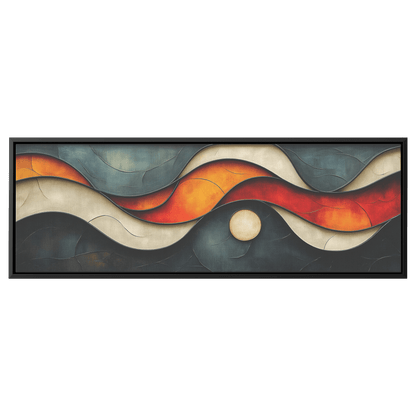 Bold Abstract Artwork Asymmetrical Shapes Muted Rust Ivory Olive Tones Ultra High Definition Mid Century Modern Boho Panoramic Framed Canvas Wall Art - Awakening Righteousness