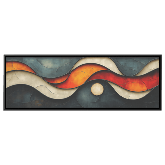 Bold Abstract Artwork Asymmetrical Shapes Muted Rust Ivory Olive Tones Ultra High Definition Mid Century Modern Boho Panoramic Framed Canvas Wall Art - Awakening Righteousness