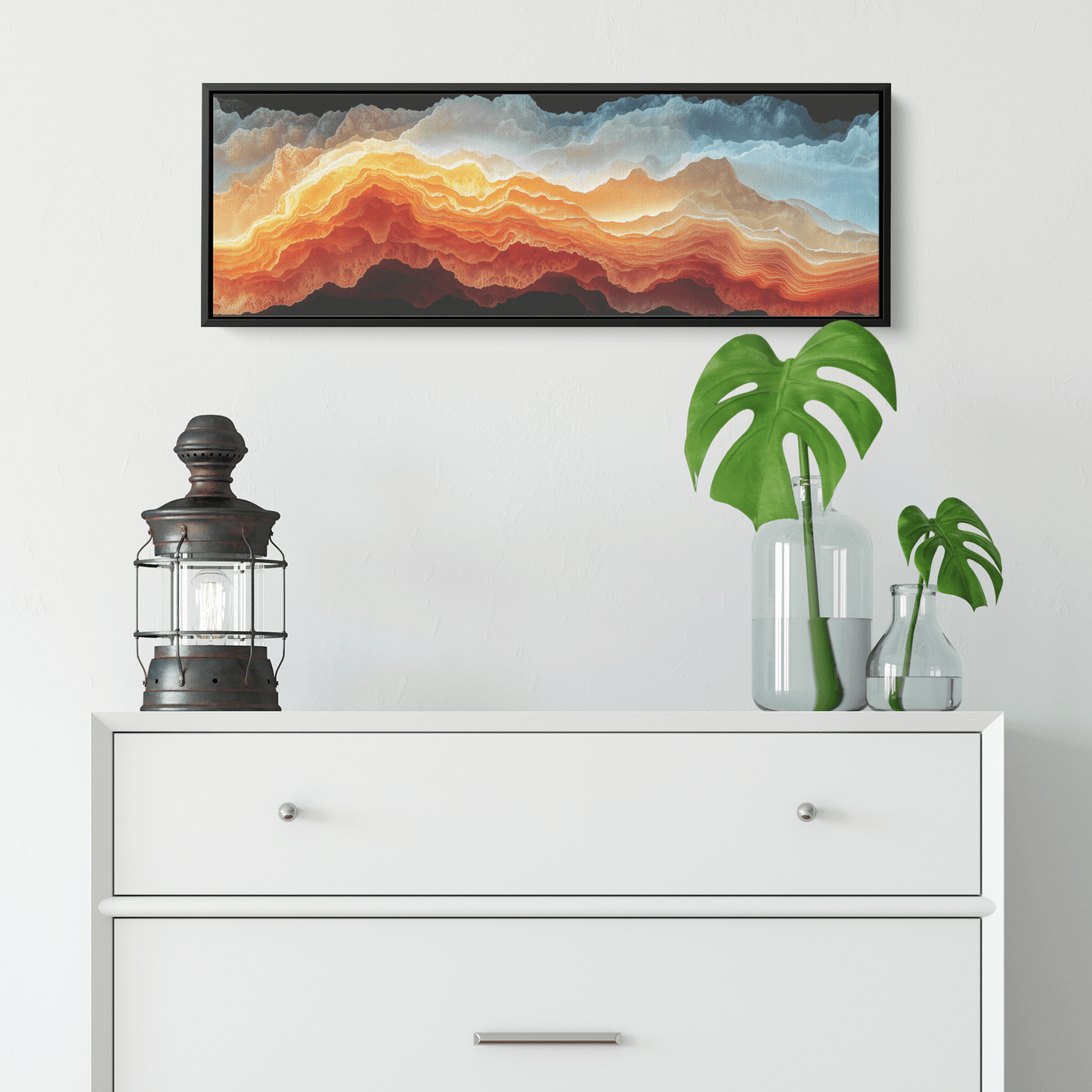 Bold Abstract Wall Art Layered Organic Shapes Sienna Rust Cream Shades Ultra High Definition Soft Texture Retro Vibe Panoramic Framed Canvas Wall Art - Awakening Righteousness
