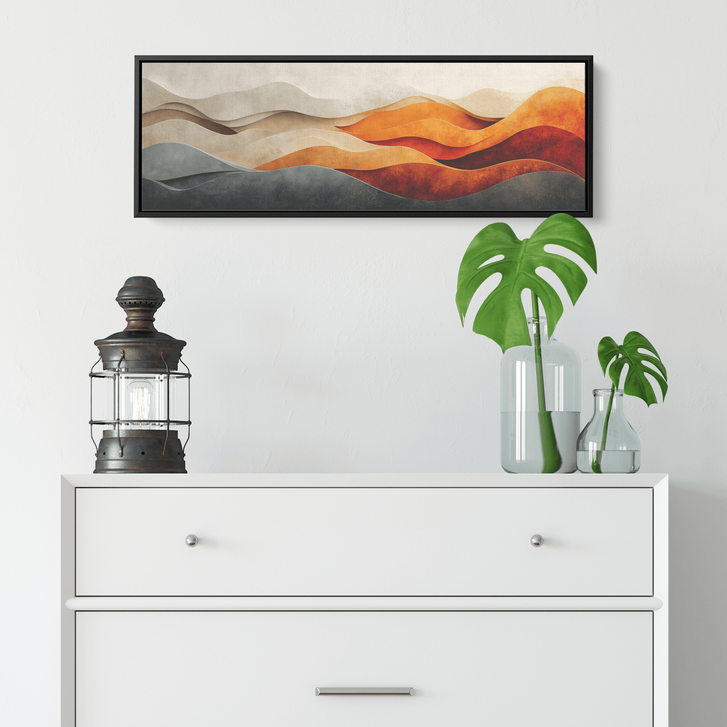 Bold Abstract Wall Art Layered Organic Shapes Sienna Rust Cream Shades Ultra High Definition Soft Texture Retro Vibe Panoramic Framed Canvas Wall Art - Awakening Righteousness