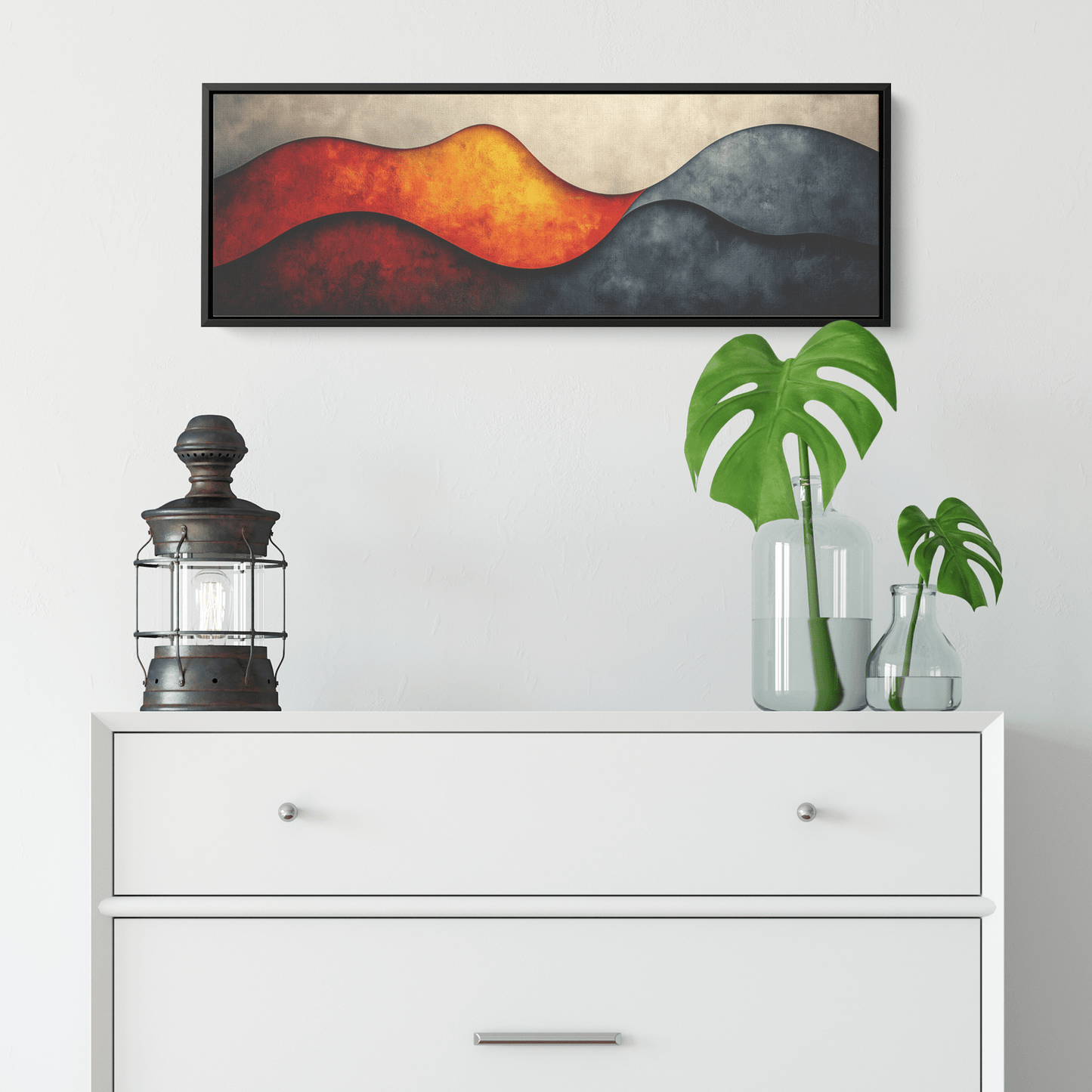 Bold Abstract Wall Art Layered Organic Shapes Sienna Rust Cream Shades Ultra High Definition Soft Texture Retro Vibe Panoramic Framed Canvas Wall Art - Awakening Righteousness