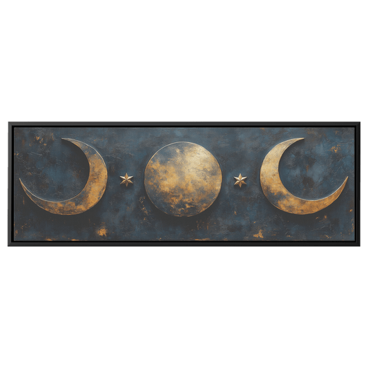 Bold Boho Inspired Composition Overlapping Crescent Moons Geometric Star Patterns Neutral Tones Ultra High Definition Refined Minimalism Panoramic Framed Canvas Wall Art - Awakening Righteousness