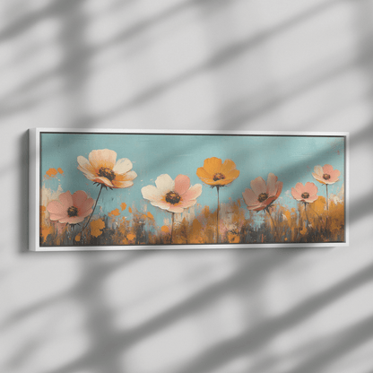 Bold Floral Artwork Abstract Daisy Shapes Pastel Earthy Tones Ultra High Definition Modern Boho Charm Panoramic Framed Canvas Wall Art - Awakening Righteousness