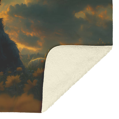 Border Collie Standing in Glowing Green Meadow Surrounded by Grazing Sheep Fleece Sherpa Blanket - Awakening Righteousness