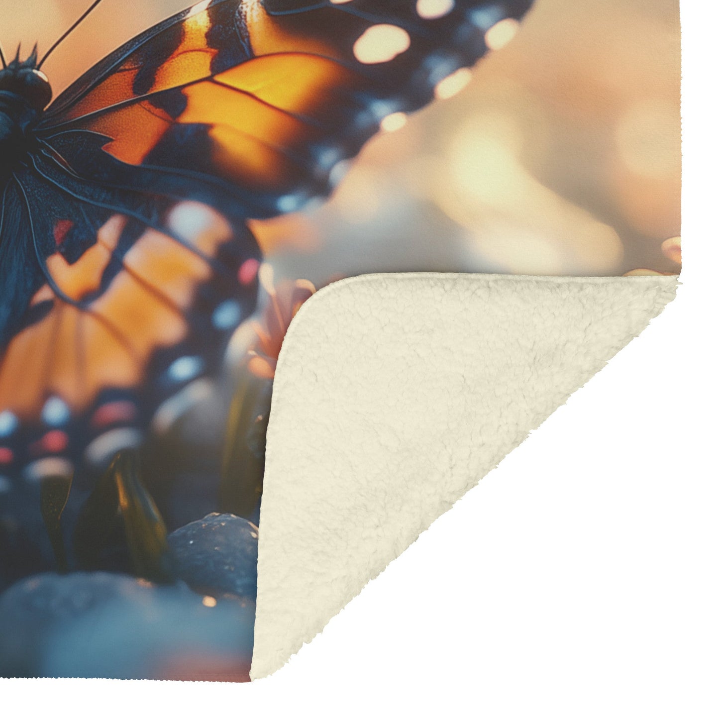 Butterfly Resting on Flowers Cozy Fleece Sherpa Blanket - Awakening Righteousness