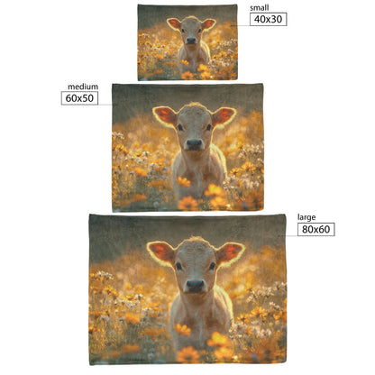 Calf in Blooming Wildflower Field Sherpa Fleece Blanket Glowing Morning Mist Serene Vibrant Natural Scene - Awakening Righteousness
