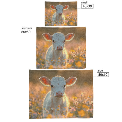 Calf in Blooming Wildflower Field Sherpa Fleece Blanket Glowing Morning Mist Serene Vibrant Natural Scene - Awakening Righteousness