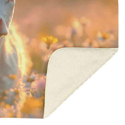 Calf in Blooming Wildflower Field Sherpa Fleece Blanket Glowing Morning Mist Serene Vibrant Natural Scene - Awakening Righteousness