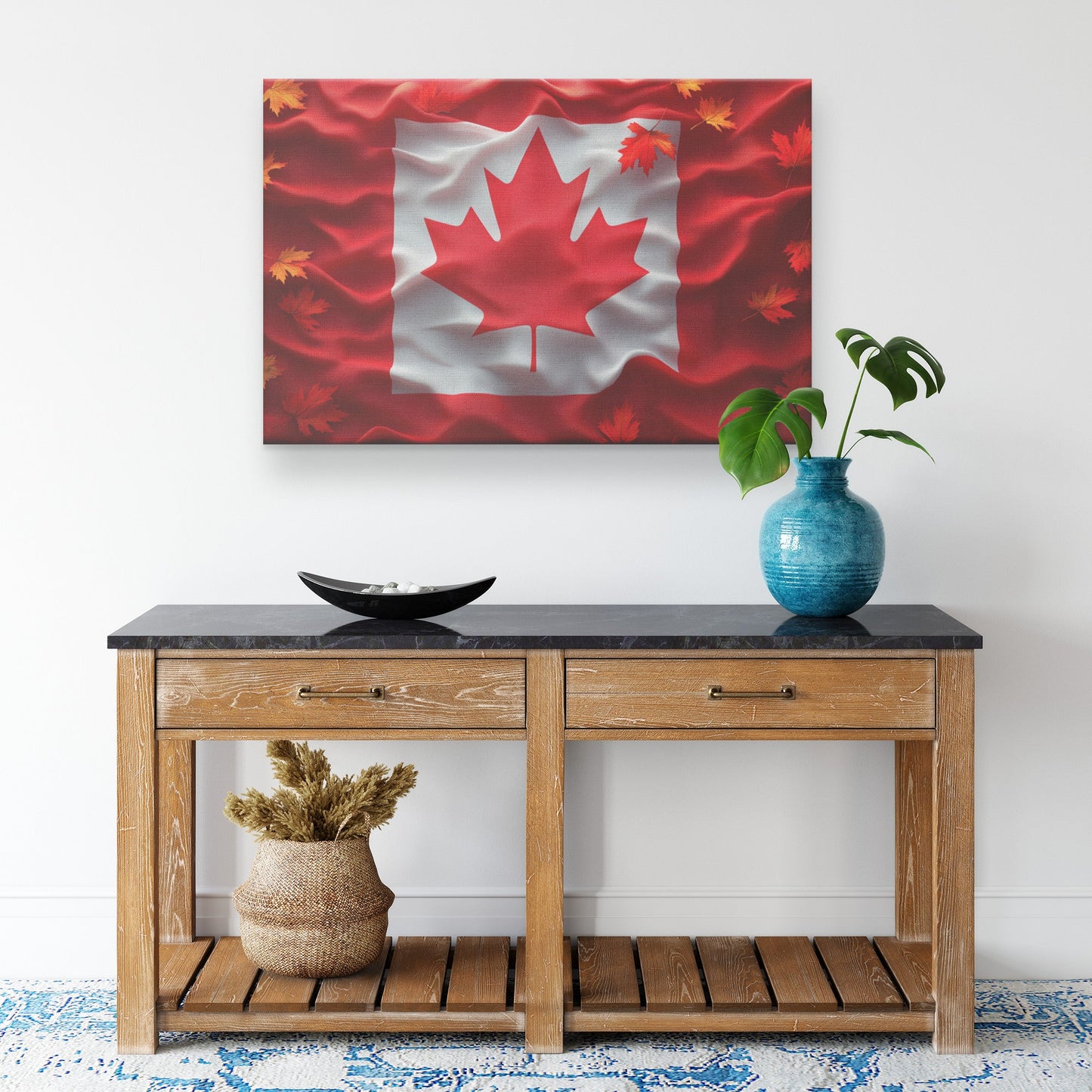 Canadian Flag with Maple Leaves Waving in the Wind Canvas Wall Art Decor - Awakening Righteousness