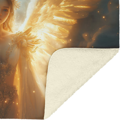 Celestial Angel Fleece Sherpa Blanket Radiant Sword of Light and Divine Grace - Awakening Righteousness