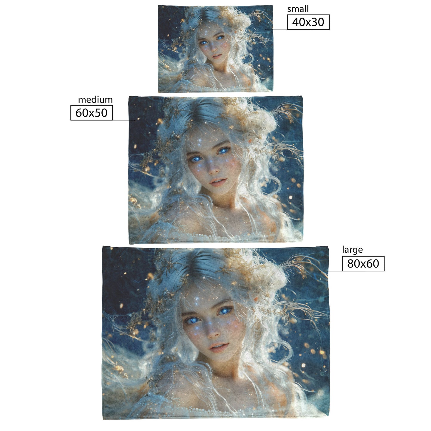 Celestial Goddess with Glowing Star Crown White Hair Galaxy Blue Eyes Starry Gown Navy Skies Fleece Sherpa Blanket - Awakening Righteousness