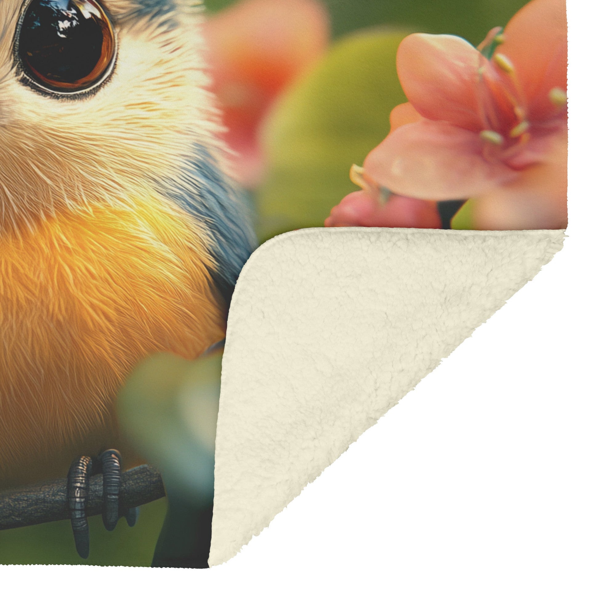 Charming Little Bird with Vibrant Flowers Sherpa Fleece Blanket - Awakening Righteousness