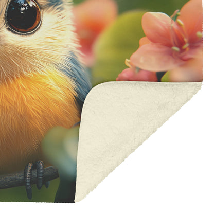 Charming Little Bird with Vibrant Flowers Sherpa Fleece Blanket - Awakening Righteousness