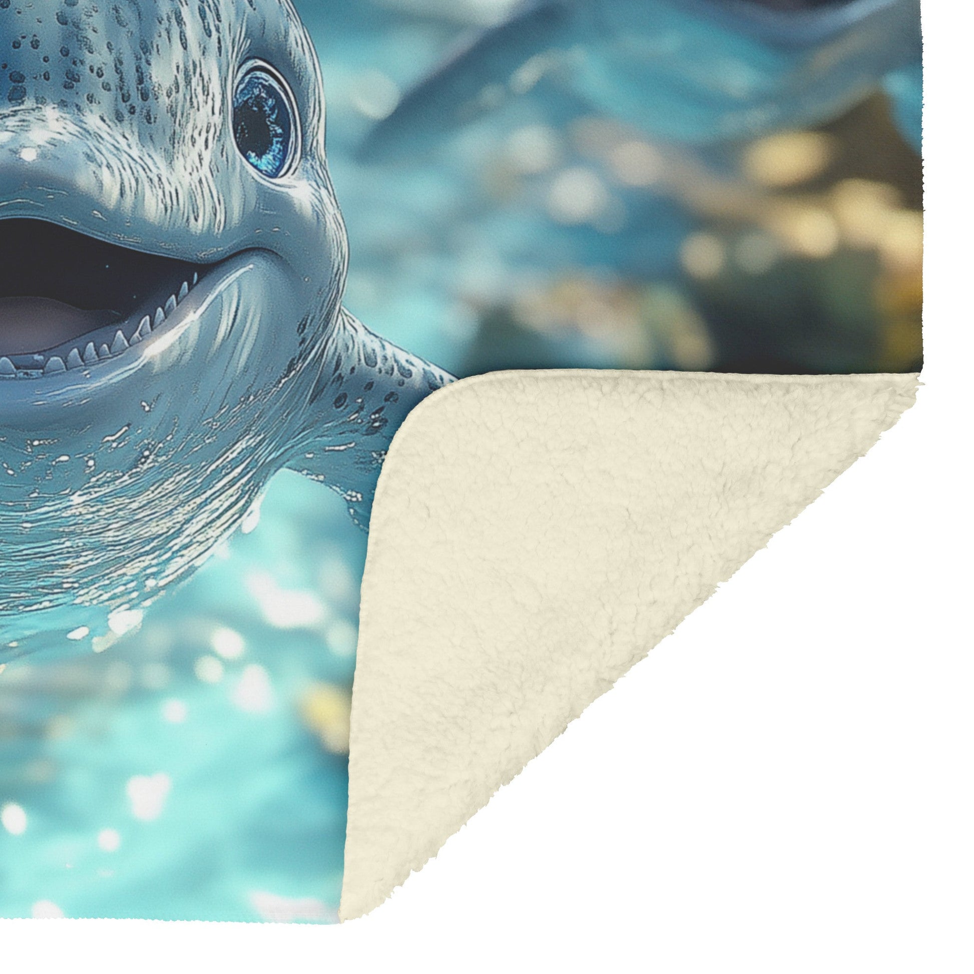 Cheerful Cute  Baby Dolphins Swimming Cozy Fleece Sherpa Blanket - Awakening Righteousness