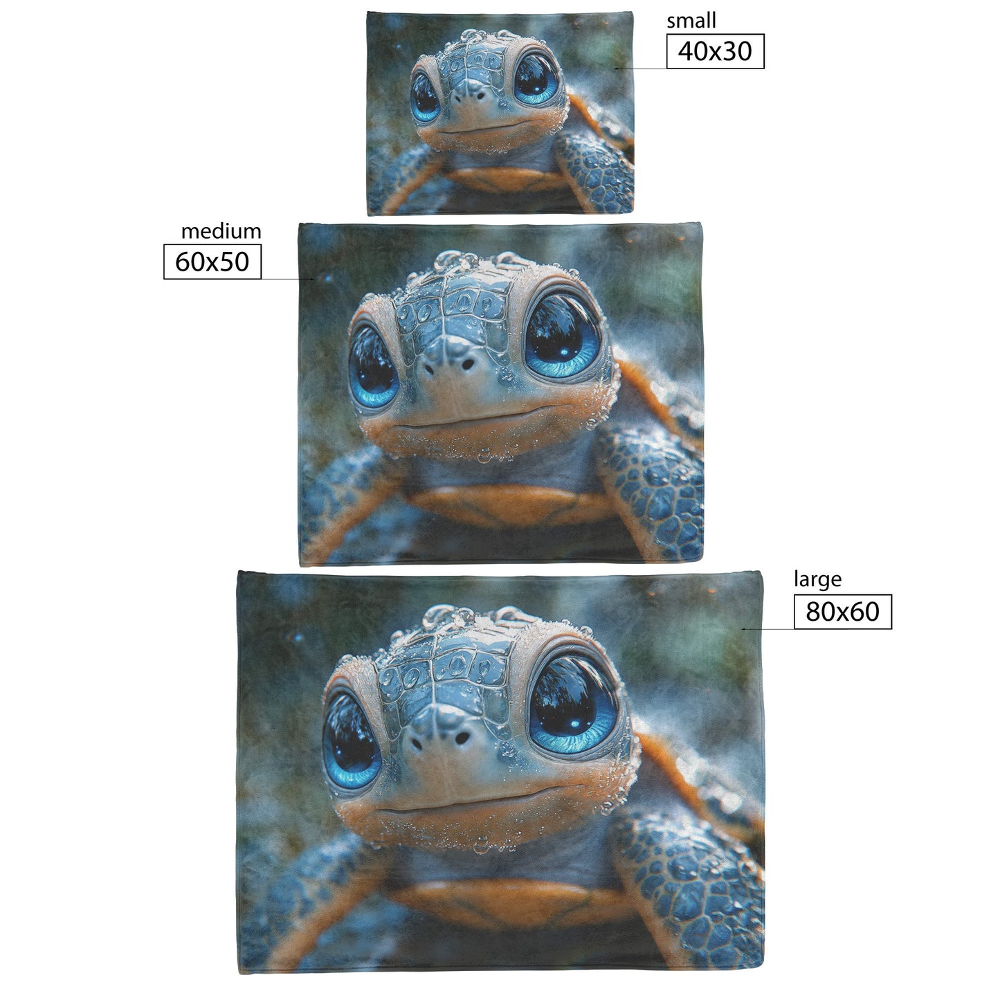 Cheerful Cute Baby Turtle Blue Eyes Water Droplets Cozy Fleece Sherpa Blanket - Awakening Righteousness