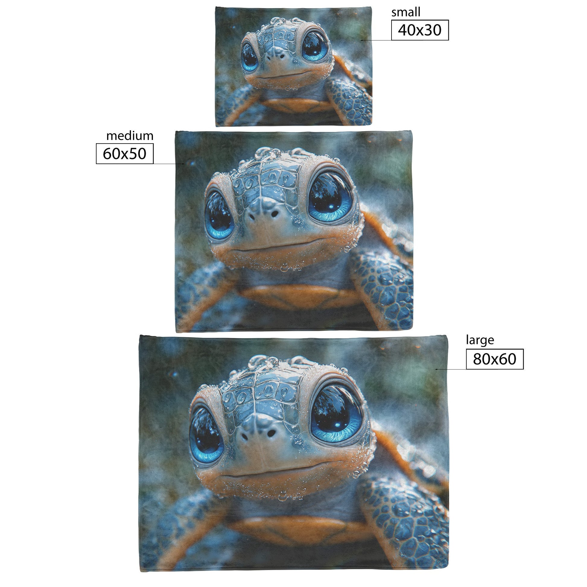Cheerful Cute Baby Turtle Blue Eyes Water Droplets Cozy Fleece Sherpa Blanket - Awakening Righteousness