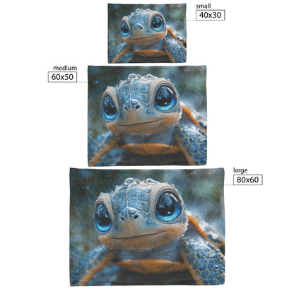 Cheerful Cute Baby Turtle Blue Eyes Water Droplets Cozy Fleece Sherpa Blanket - Awakening Righteousness