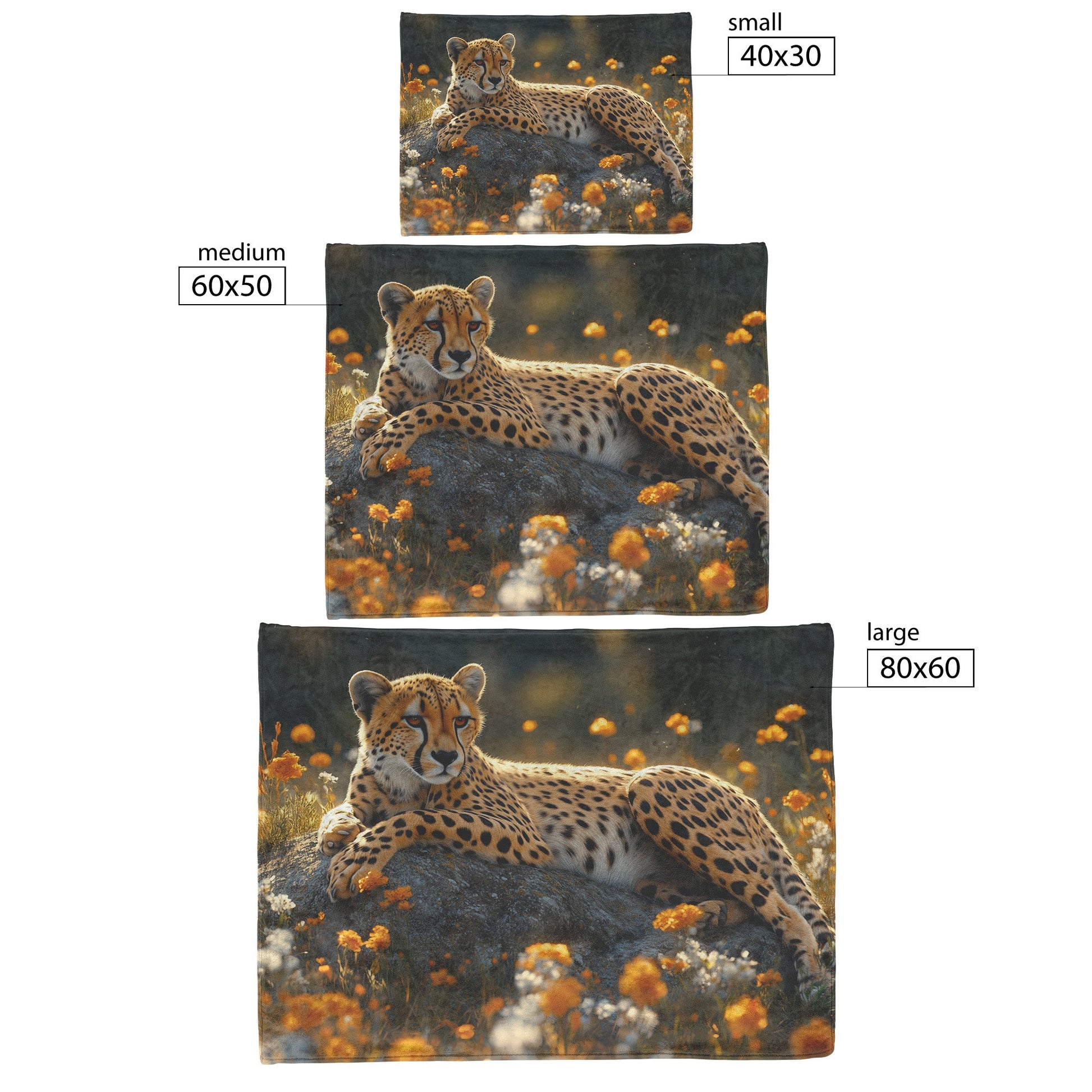 Cheetah Lounging on Rock Surrounded by Vibrant Grass Blooming Flowers Intricate Fur Textures Cozy Sherpa Blanket - Awakening Righteousness