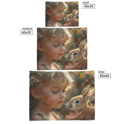 Child and Bunny Harmony Fleece Sherpa Blanket Soft Nature Inspired Whimsical Design - Awakening Righteousness