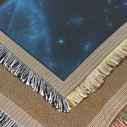 Child Gazing at Starry Cosmos Woven Throw Blanket - Awakening Righteousness