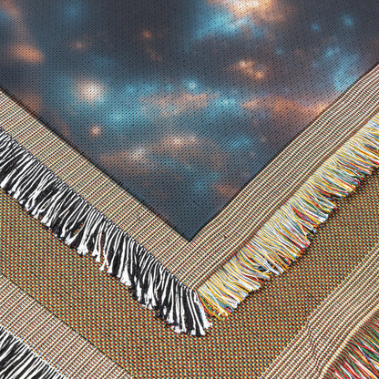 Child Gazing at Stars in Cosmic Sky Galaxy Woven Throw Blanket for Bedroom and Home Decor - Awakening Righteousness