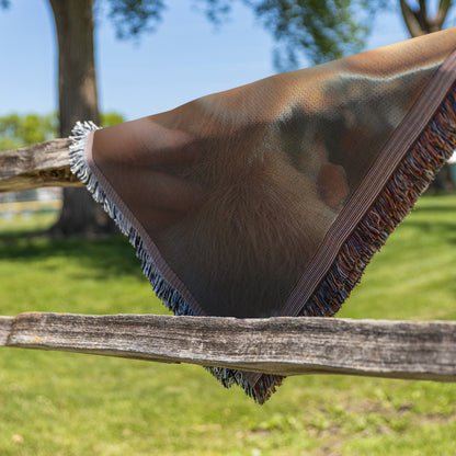 Child with Bunny in Gentle Harmony Woven Throw Blanket - Awakening Righteousness