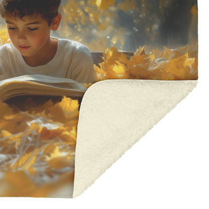 Children Reading Together Under Tree in Autumn Fleece Sherpa Blanket Cozy Fall Scene - Awakening Righteousness