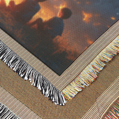 Children Sitting by Campfire Under Starry Sky Woven Throw Blanket for Home Decor - Awakening Righteousness