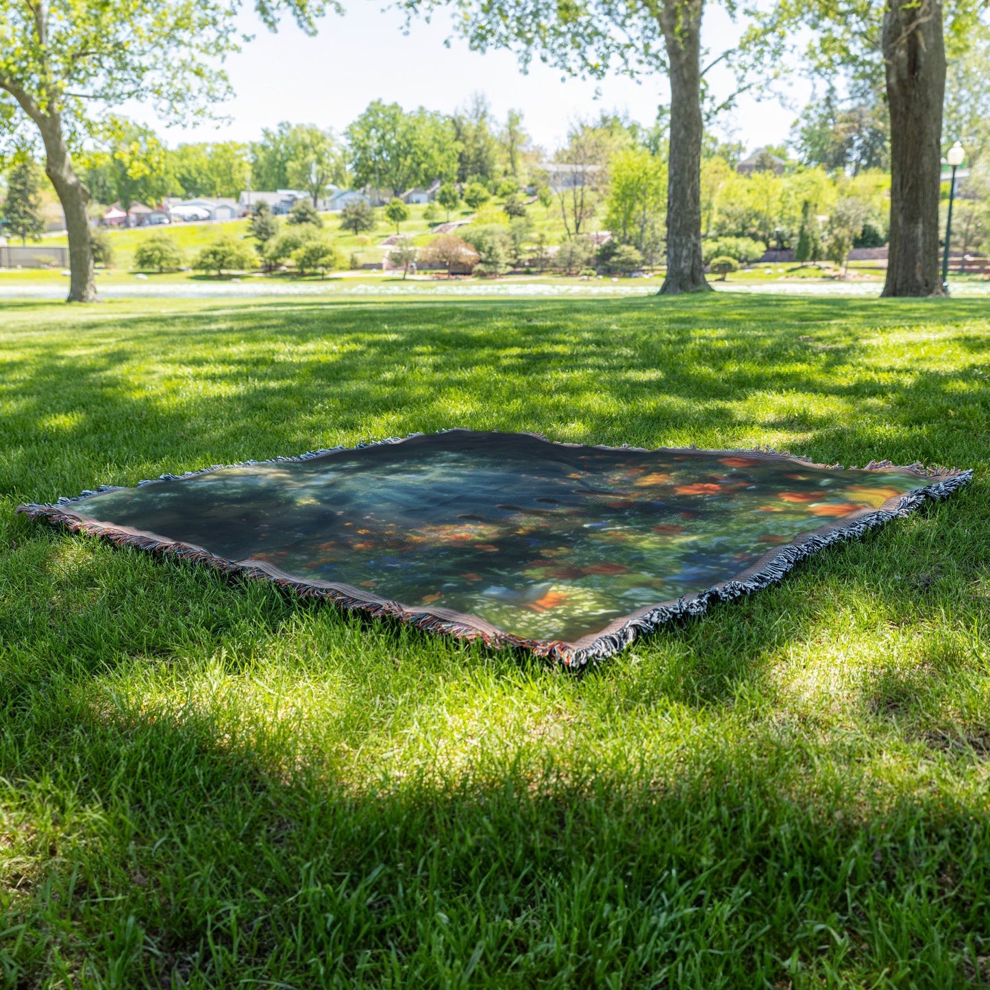 Children Sitting in Flower Filled Meadow with Sunbeams Woven Throw Blanket for Home Decor - Awakening Righteousness