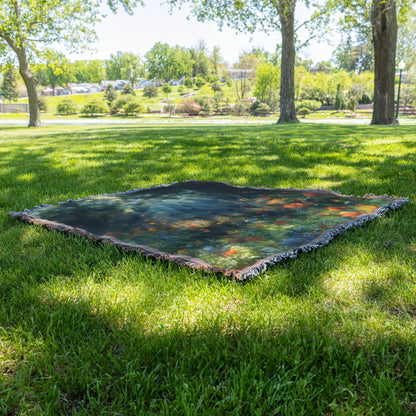 Children Sitting in Flower Filled Meadow with Sunbeams Woven Throw Blanket for Home Decor - Awakening Righteousness