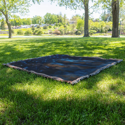 Children Stargazing Under Night Sky Woven Throw Blanket - Awakening Righteousness