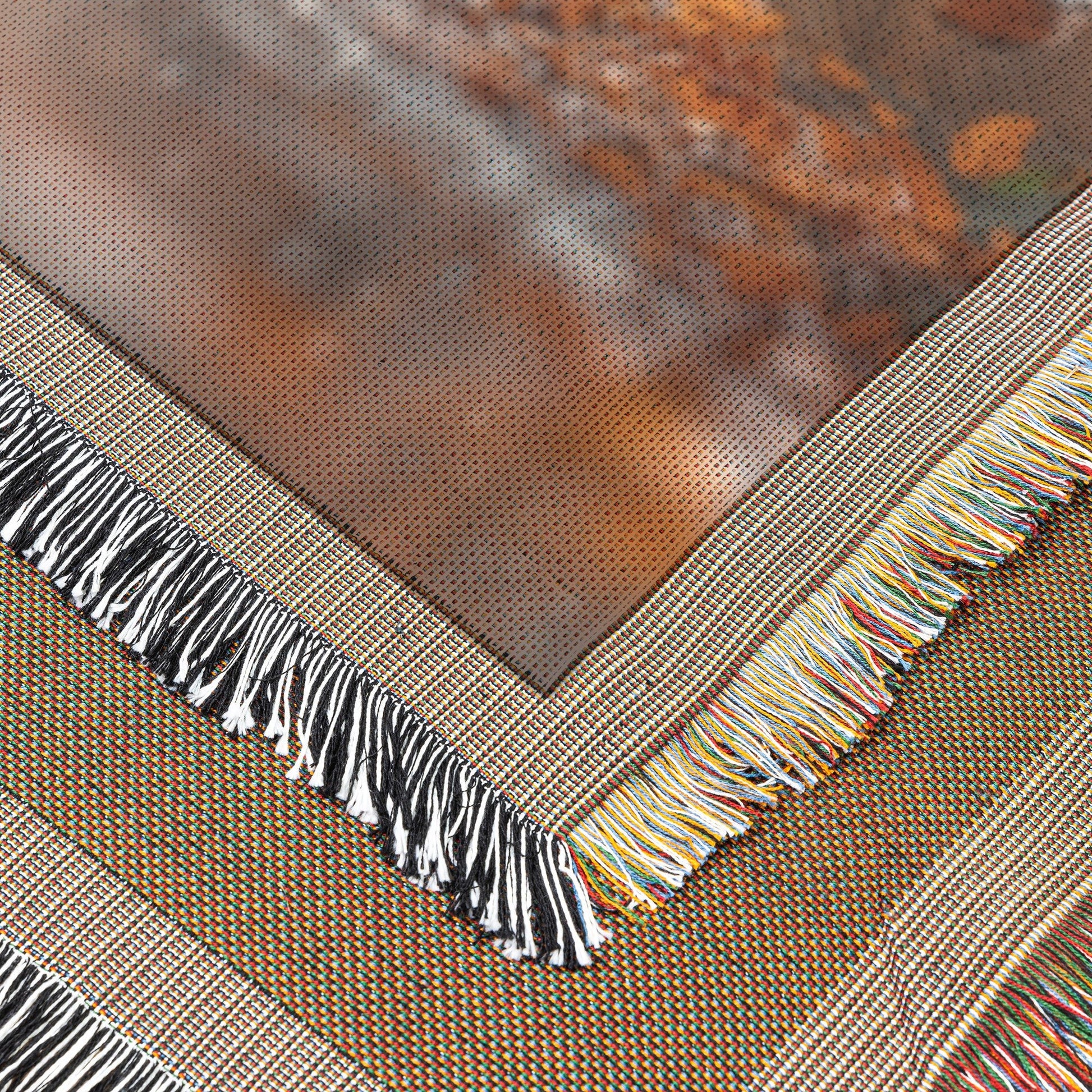Children Walking in Autumn Rain Woven Throw Blanket - Awakening Righteousness