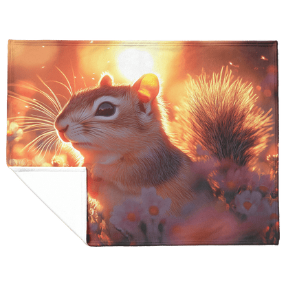 Chipmunk Exploring Glowing Field of Wildflowers Under Vibrant Sunset With Fur Illuminated by Golden Light Fleece Sherpa Blanket - Awakening Righteousness