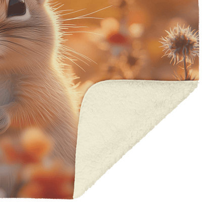 Chipmunk Exploring Glowing Field of Wildflowers Under Vibrant Sunset with Fur Illuminated by Golden Light Fleece Sherpa Blanket - Awakening Righteousness