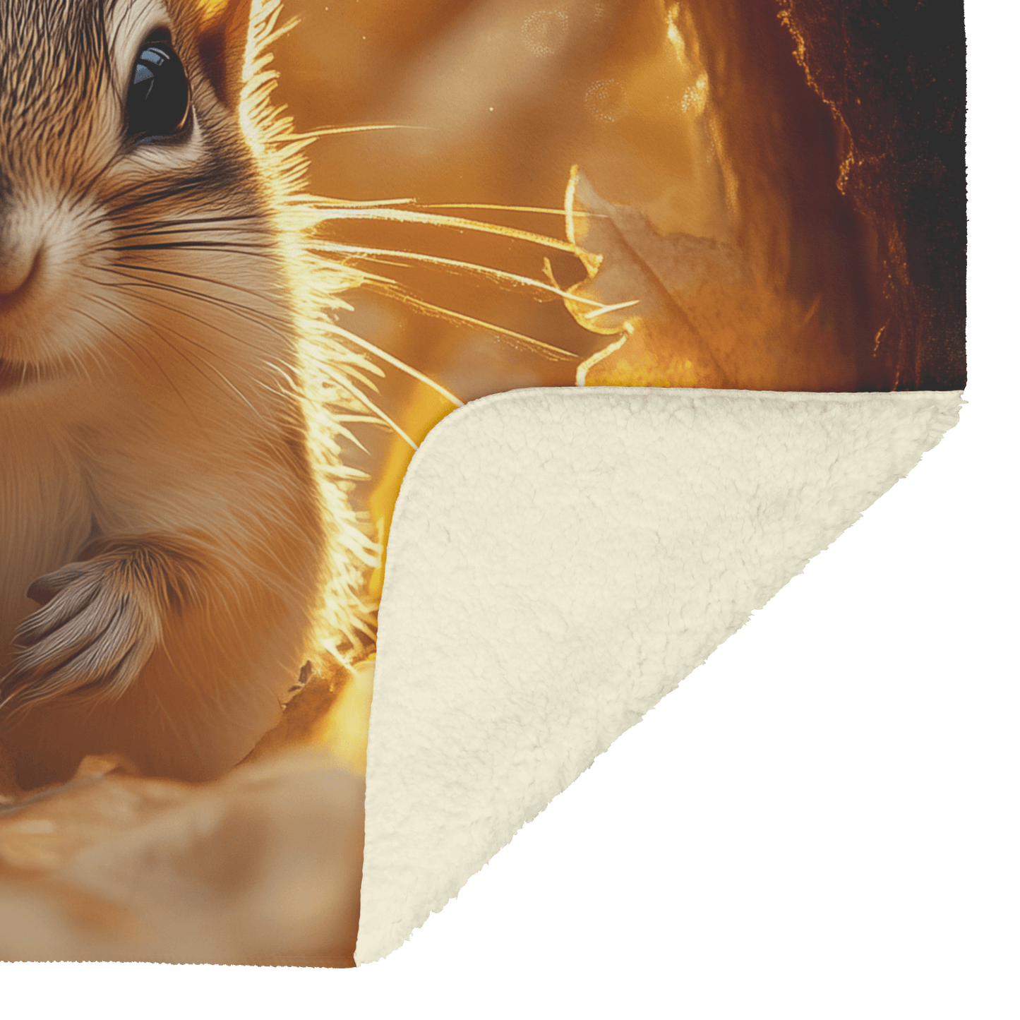 Chipmunk Hiding Inside Glowing Tree Hollow Surrounded by Soft Golden Leaves and Gentle Sunlight Fleece Sherpa Blanket - Awakening Righteousness