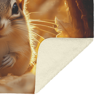 Chipmunk Hiding Inside Glowing Tree Hollow Surrounded by Soft Golden Leaves and Gentle Sunlight Fleece Sherpa Blanket - Awakening Righteousness