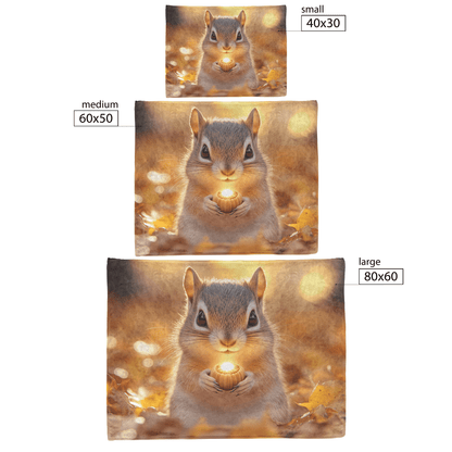 Chipmunk Holding Glowing Acorn in Vibrant Autumn Forest With Golden Leaves and Soft Morning Mist Fleece Sherpa Blanket - Awakening Righteousness