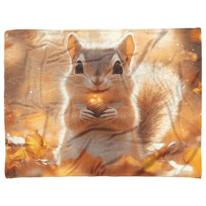 Chipmunk Holding Glowing Acorn in Vibrant Autumn Forest With Golden Leaves and Soft Morning Mist Fleece Sherpa Blanket - Awakening Righteousness