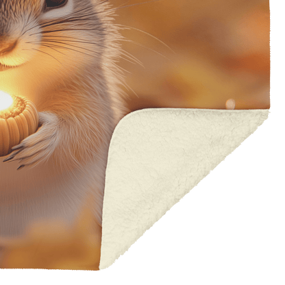 Chipmunk Holding Glowing Acorn in Vibrant Autumn Forest With Golden Leaves and Soft Morning Mist Fleece Sherpa Blanket - Awakening Righteousness