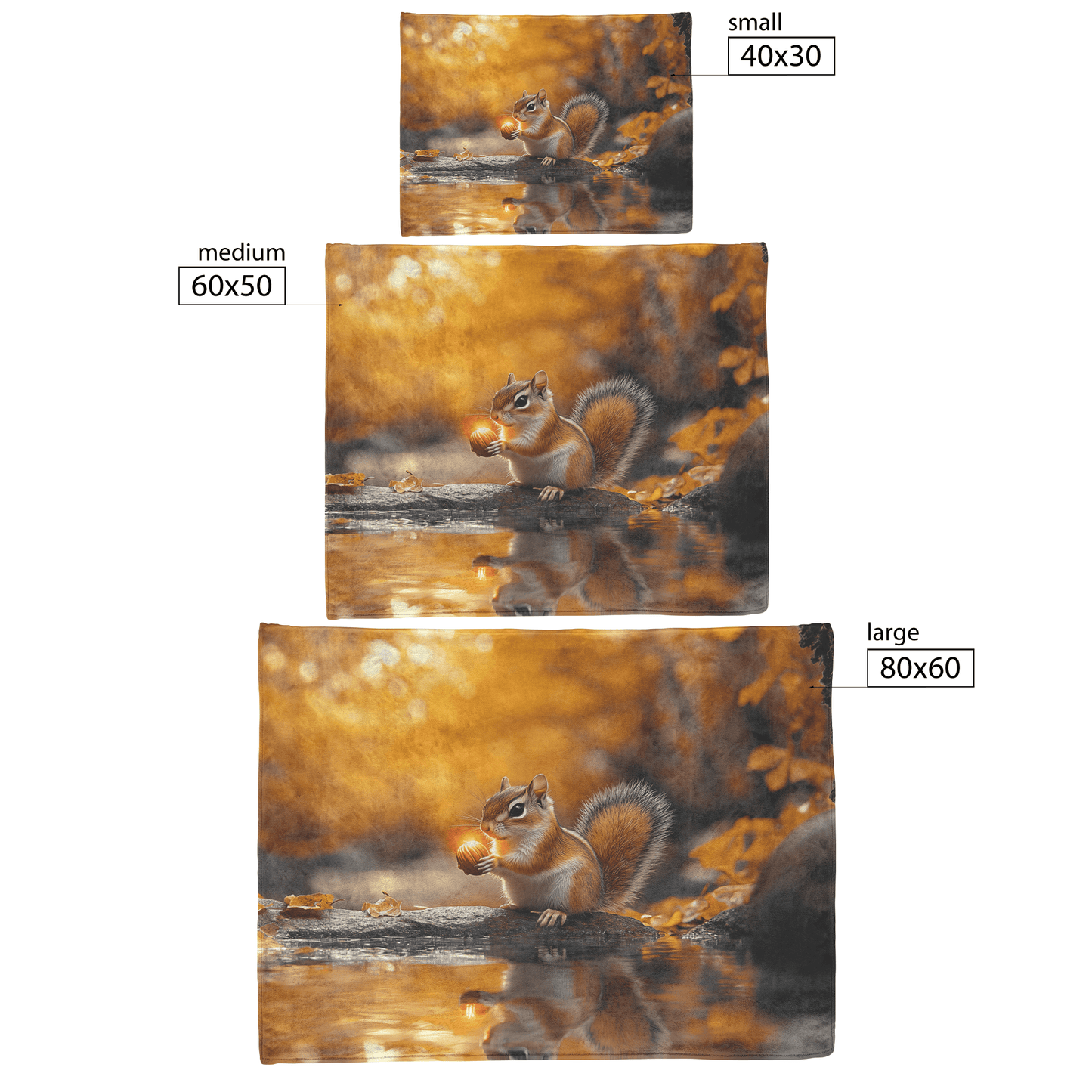 Chipmunk Holding Glowing Nut Perched on Crystal Clear Stream Reflecting Golden Autumn Trees Fleece Sherpa Blanket - Awakening Righteousness