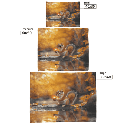 Chipmunk Holding Glowing Nut Perched on Crystal Clear Stream Reflecting Golden Autumn Trees Fleece Sherpa Blanket - Awakening Righteousness