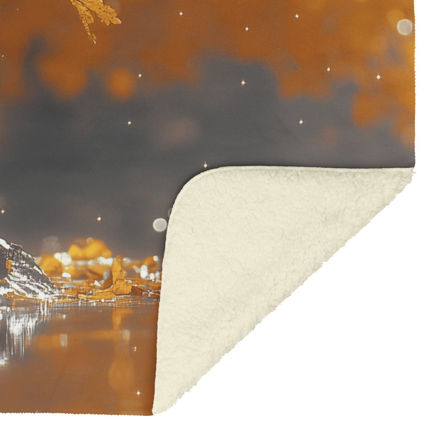 Chipmunk Holding Glowing Nut Perched on Crystal Clear Stream Reflecting Golden Autumn Trees Fleece Sherpa Blanket - Awakening Righteousness