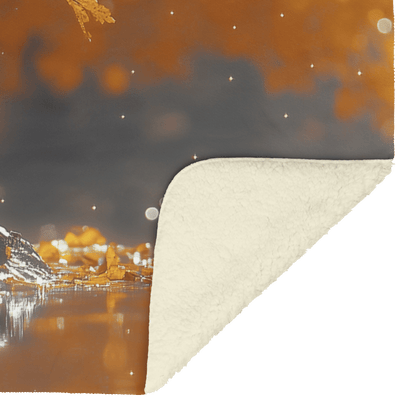 Chipmunk Holding Glowing Nut Perched on Crystal Clear Stream Reflecting Golden Autumn Trees Fleece Sherpa Blanket - Awakening Righteousness