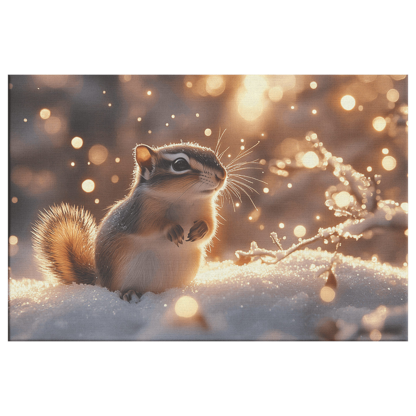 Chipmunk In Enchanted Winter Forest With Frost Covered Branches And Twinkling Snowflakes Canvas Wall Art Decor - Awakening Righteousness