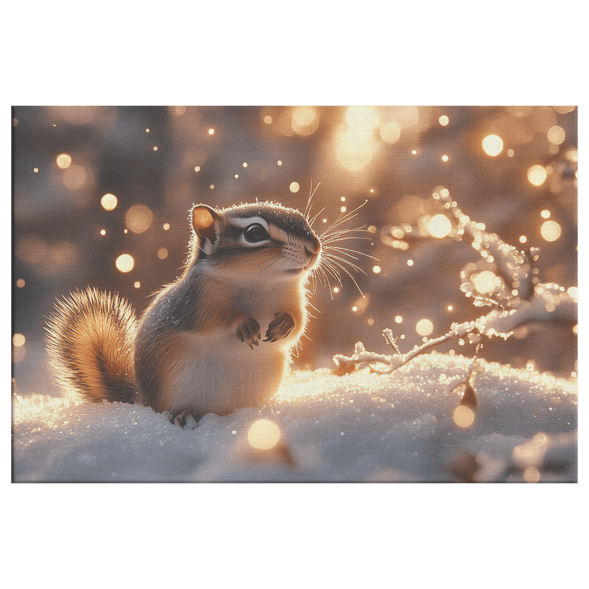 Chipmunk In Enchanted Winter Forest With Frost Covered Branches And Twinkling Snowflakes Canvas Wall Art Decor - Awakening Righteousness